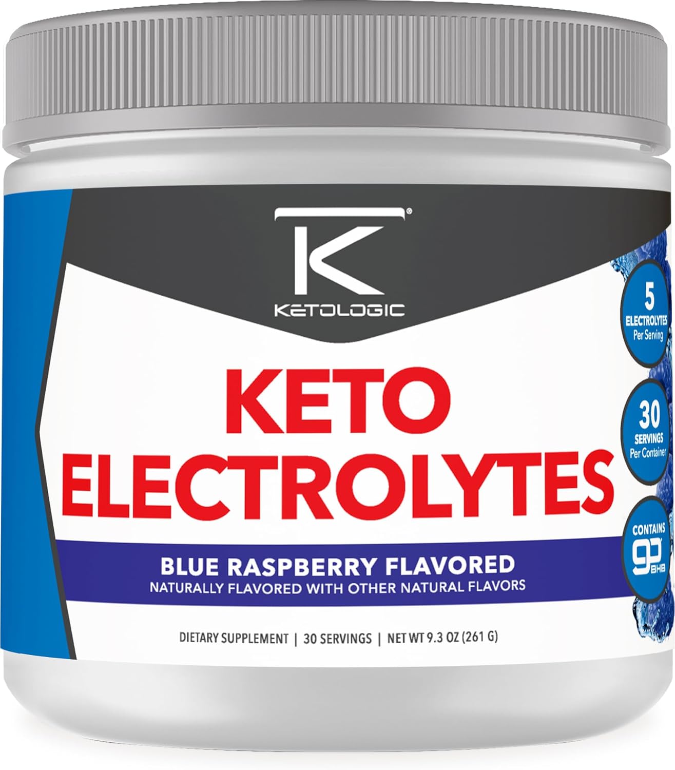 Ketologic Keto Electrolyte Powder (Blue Raspberry) 30 Servings - Sugar-Free Hydration Drink Mix with goBHB Complex