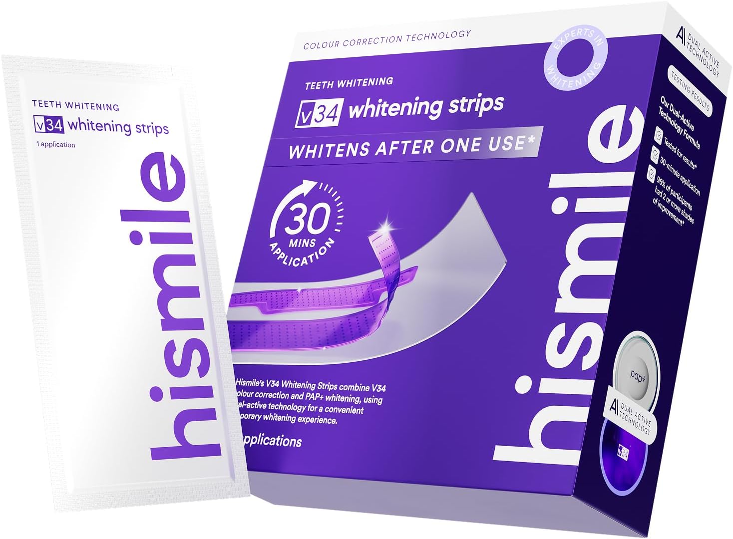 Hismile V34 Whitening Strips, Teeth Whitening Strips, Purple Tooth Whitening, Purple V34 Whitening Strips, Tooth Stain Treatment, Combining Whitening and Colour Correction