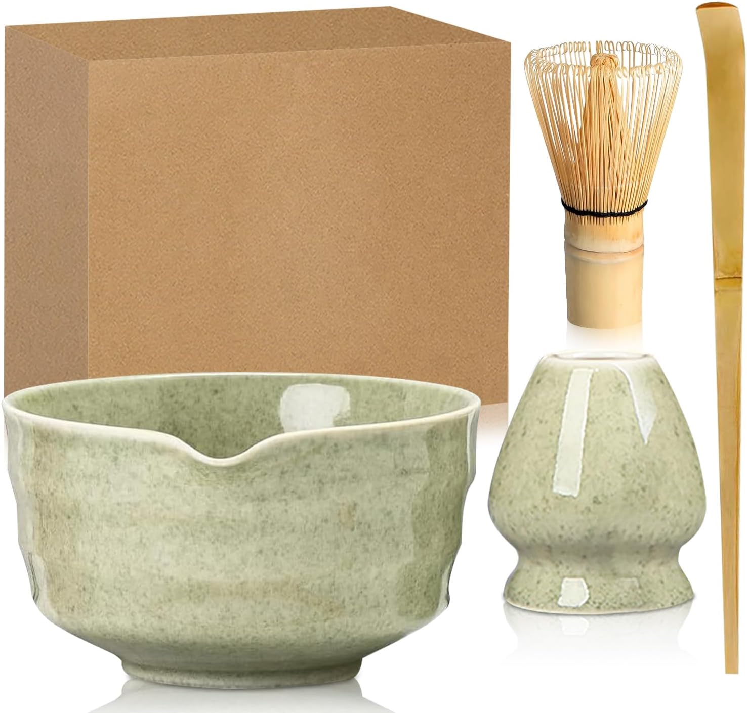 Lighterday Matcha Set,Ceremonial Matcha Kit with Matcha Whisk Matcha Bowls Matcha Spoon,Matcha Tea Set for Matcha Whisk and Bowl (Matcha Green)