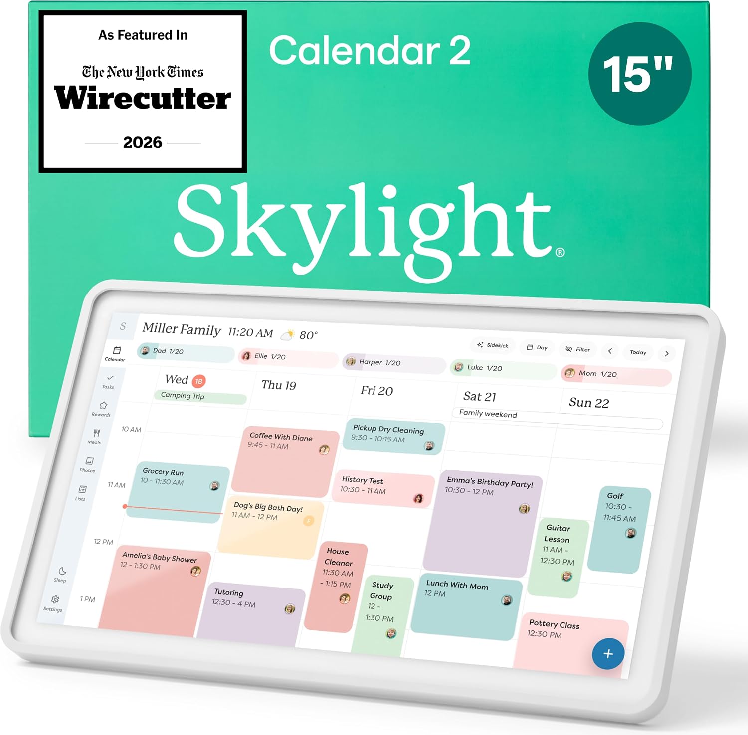 Skylight Calendar 2 – 15" Touchscreen Digital Calendar, Classic, White