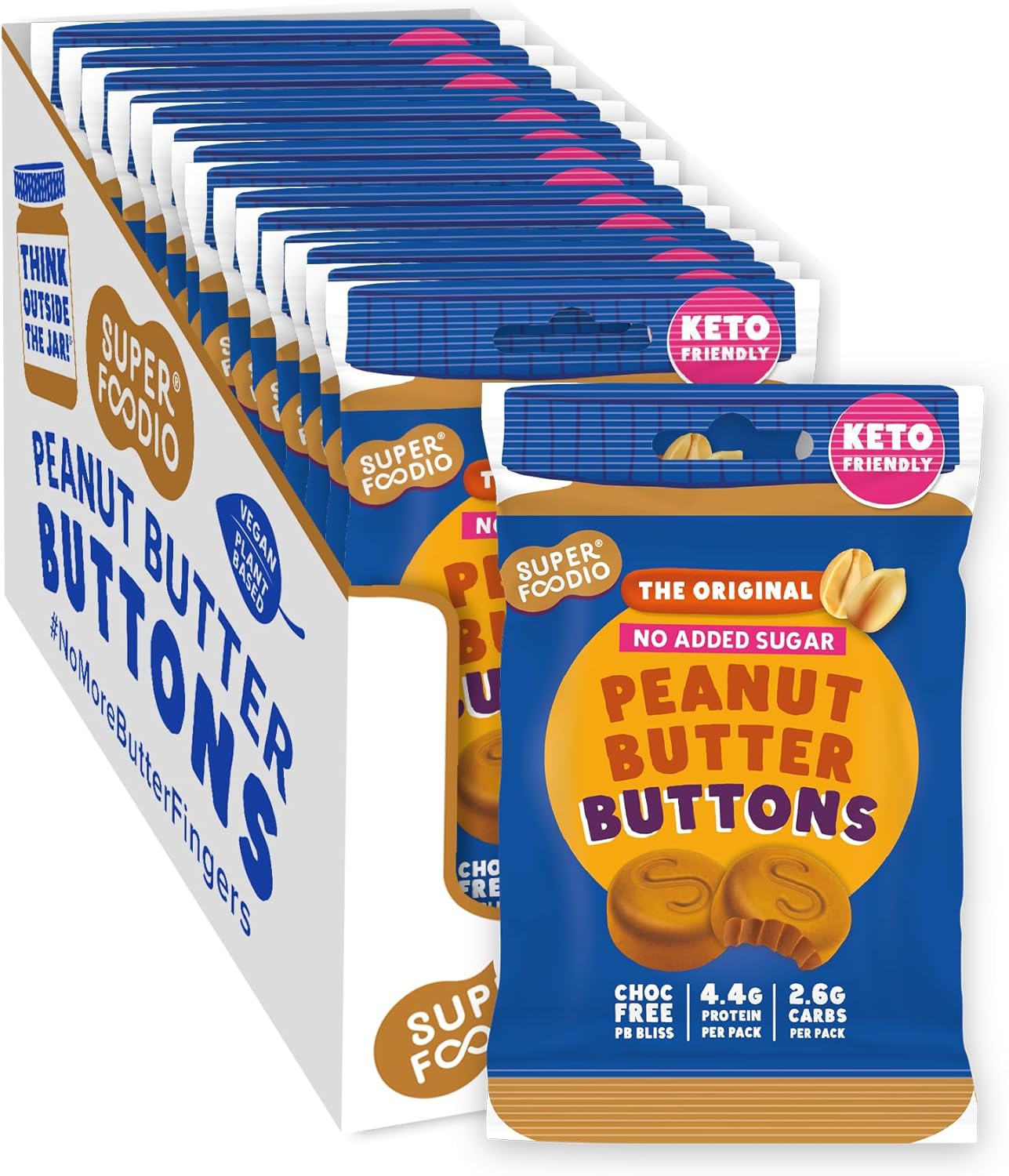 SUPERFOODIO Peanut Butter Buttons | No Added Sugar Original Flavour (Keto friendly) | Low Carb Snack & Vegan | All-Natural | Protein | Keto Snack (20g x 15 Packs)