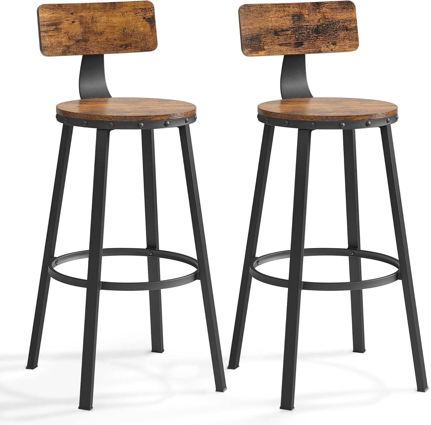 VASAGLE Bar Stools Set of 2, Kitchen Breakfast Bar Chairs, with Backrest, Steel Frame, 73 cm Tall Seat, Easy Assembly, Industrial Style, Rustic Brown and Black LBC026B01V1