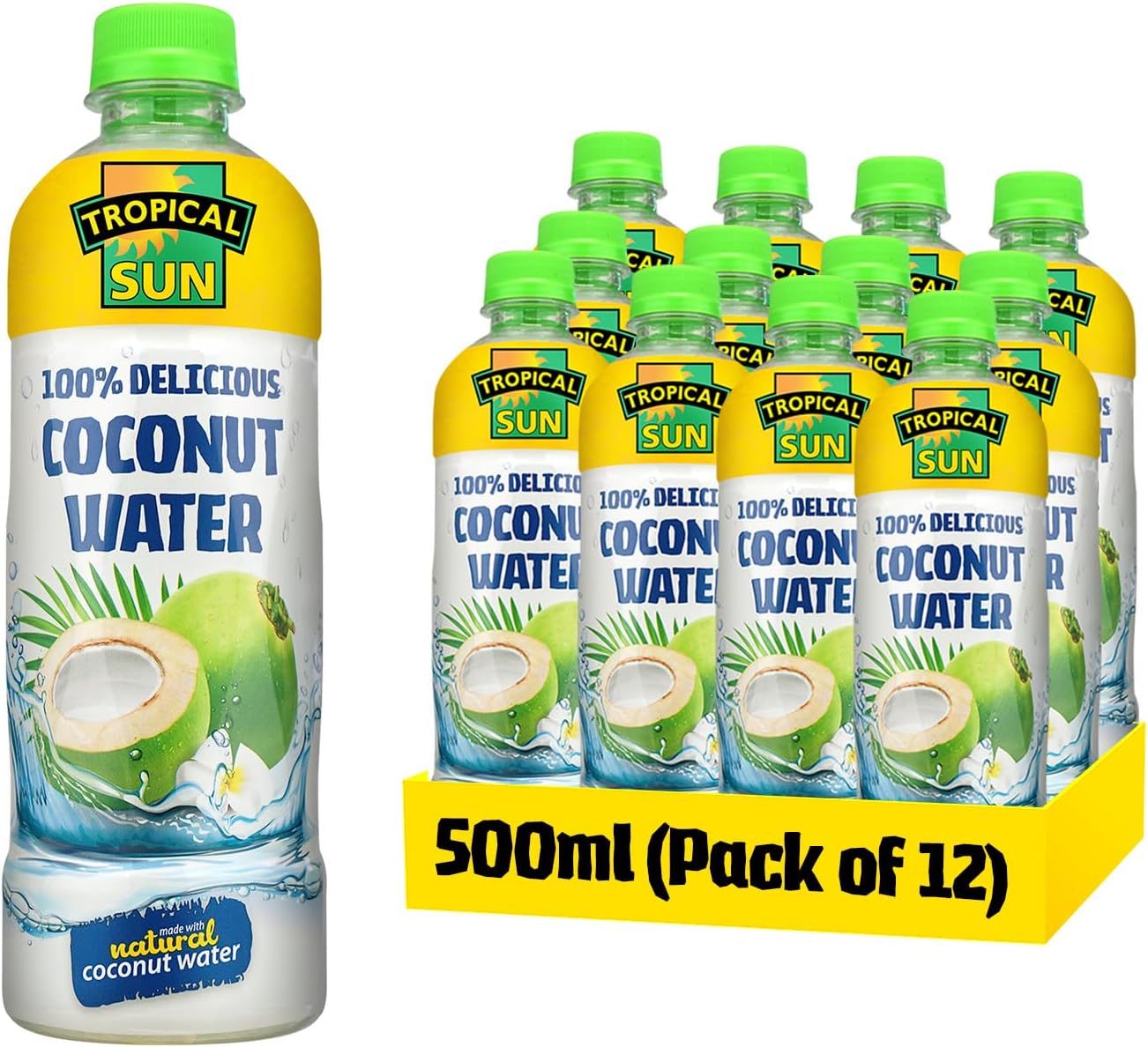 Tropical Sun 100% Delicious Coconut Water for Instant Refreshment – 500 millilitres (Pack of 12) – Free from Artificial additives