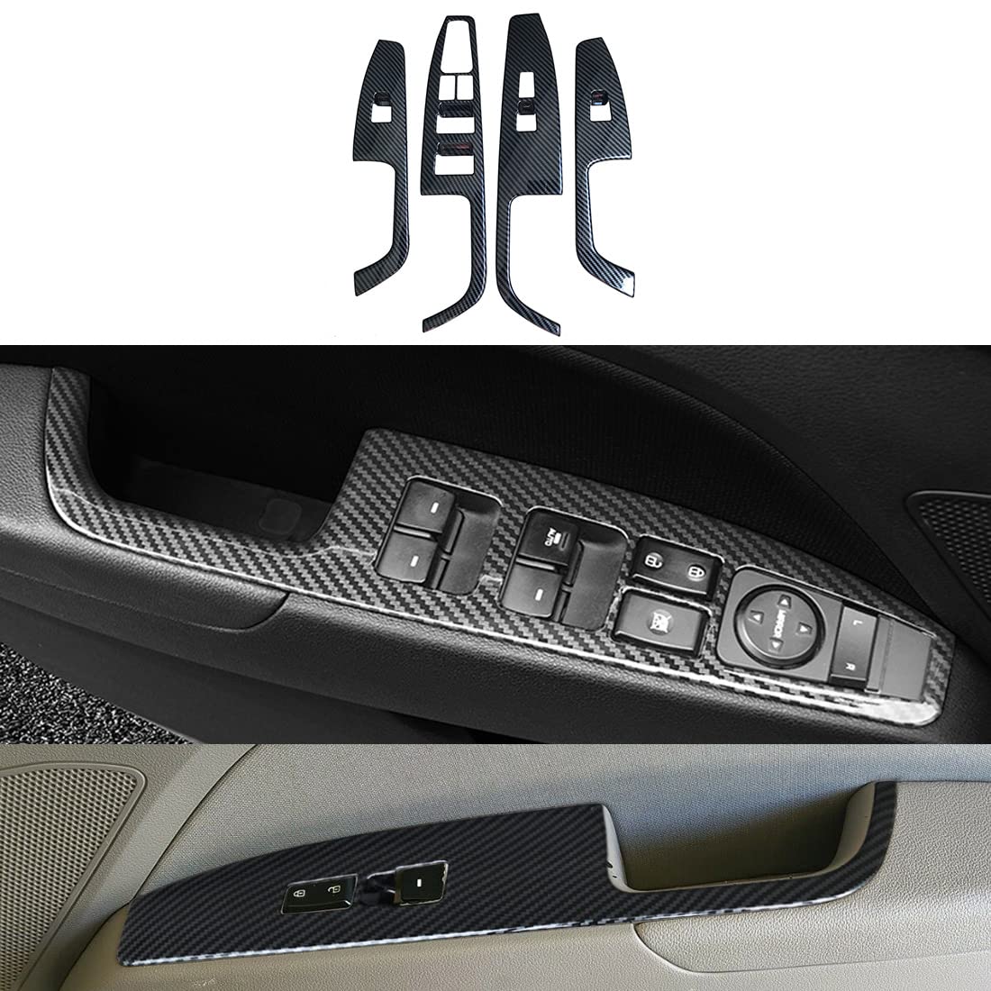 ruihe 4pc Carbon Fiber Color Automobile Door Window Control Panel Cover Trim Fit for Hyundai Elantra 2017 2018 2019 2020 North American Version Rear Door Without seat Heating