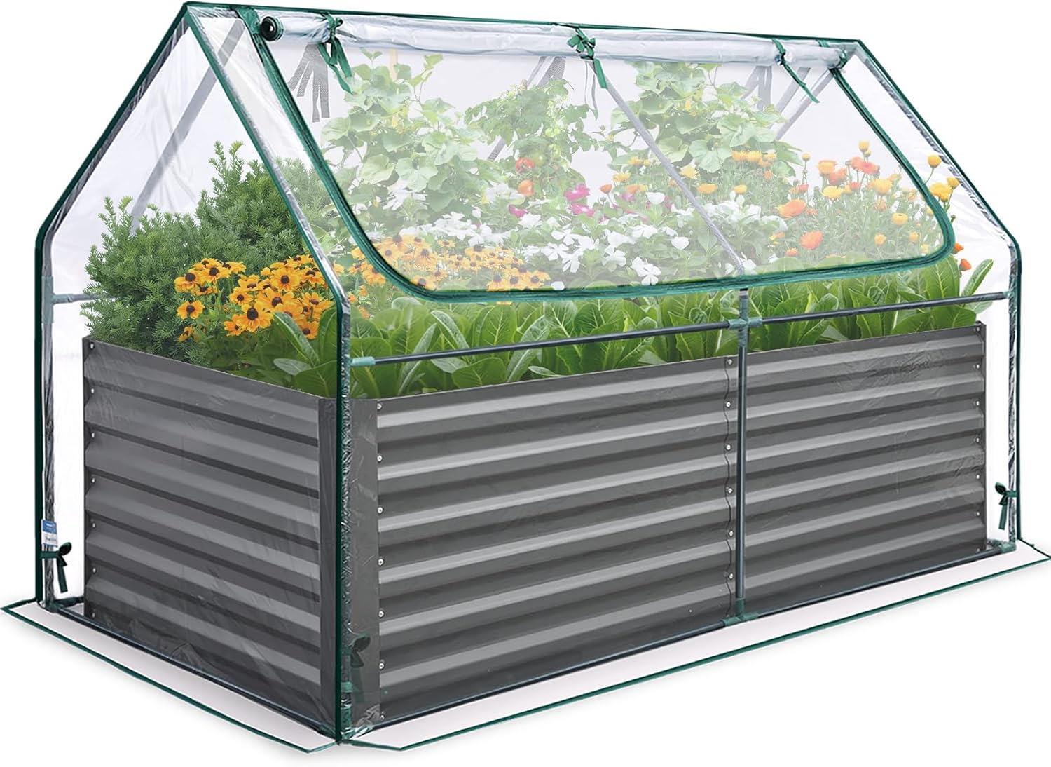 Quictent Raised Garden Bed Galvanized Raised Beds for Gardening Vegetables with Cover 6x3x2 ft Tall Metal Planter Box Outdoor Use (Clear)