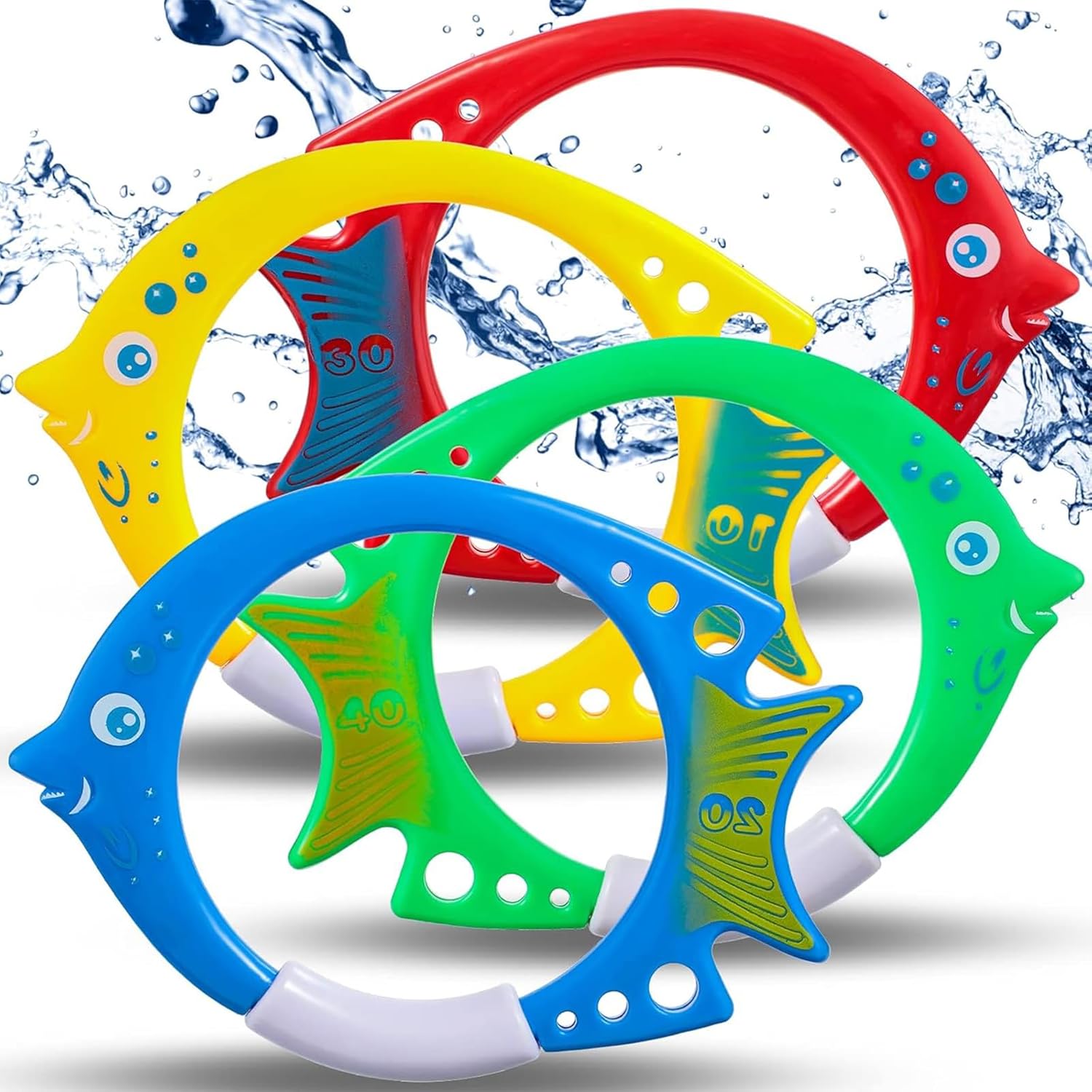 4Pcs Fish Ring Diving Toys for Swimming Pool,Sinking Toys Swimming Sinkers for Kids, Dive Fish Ring Swim Pool Sinkers,Bath Ring Water Toy Underwater Training Pool Toys for Kids 7-12 Pool Games