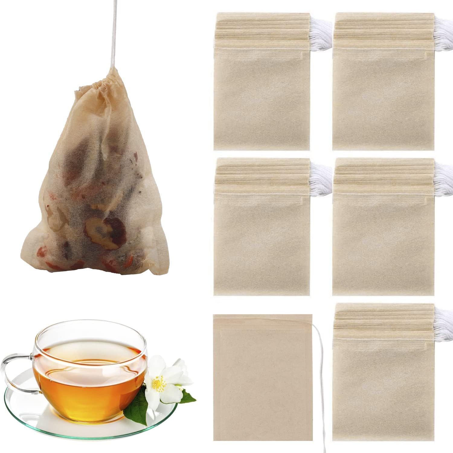 Yafe 300 Pcs Tea Filter Bags, 2.36x3.15 inch Tea Bags Empty Unbleached Paper Drawstring Tea Bags Disposable Infuser Bags for Loose Tea Scented Tea Spice Coffee Herbal, Beige