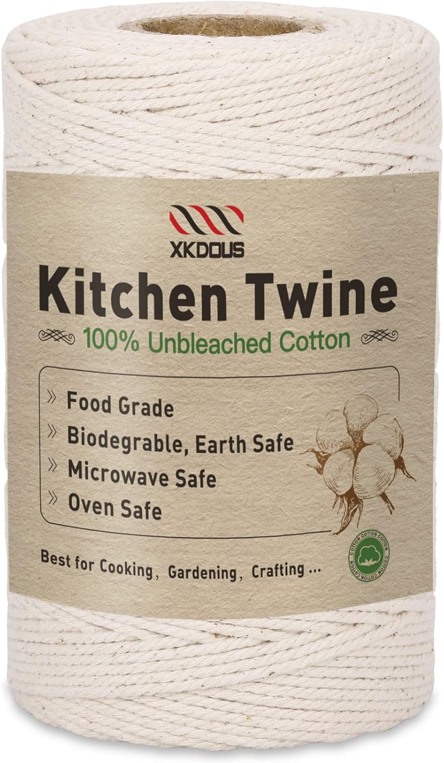 XKDOUS 476ft Cotton Kitchen Twine, 2mm for Roasting, Trussing Poultry, Baking & Crafting