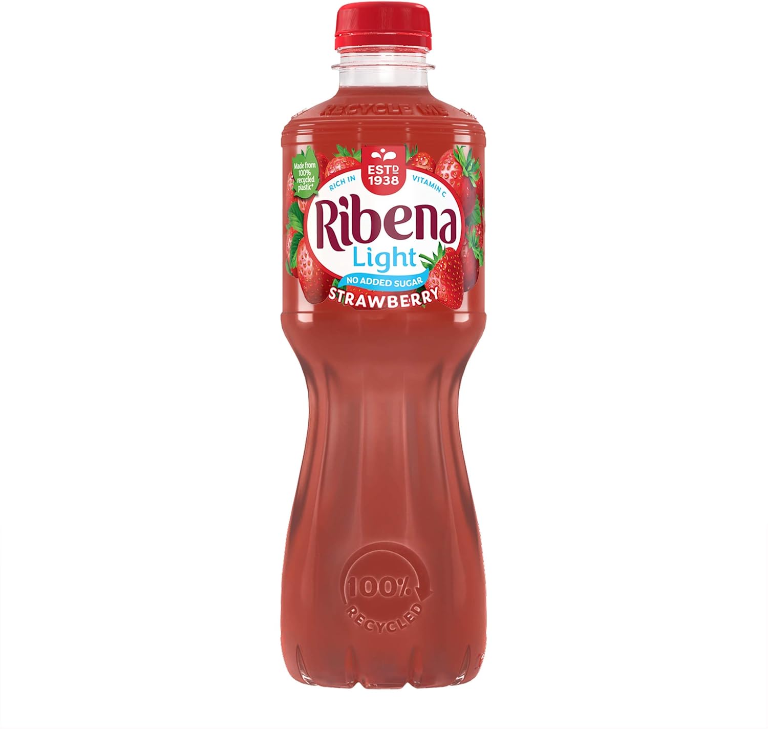 Ribena Strawberry Juice Drink No Added Sugar 500ml - Multipack of 12 | Real Fruit | Rich In Vitamin C | No Artificial Colours or Flavours | Fruity Refreshment | Ready To Drink | 100% Recycled