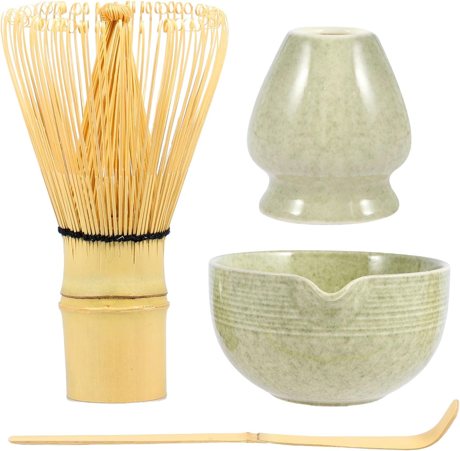 4Pcs Matcha Whisk Set, Matcha Tea Set with Whisk and Bowl, Matcha Spoon, Whisk Holder, 500ml Ceramic Bowl with Pouring Spout, Handmade Matcha Making Kit for Tea Drinking(Matte)