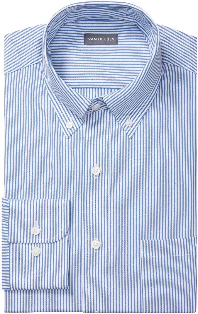 Van Heusen Men's Pinpoint Regular Fit Stripe Button Down Collar Dress Shirt
