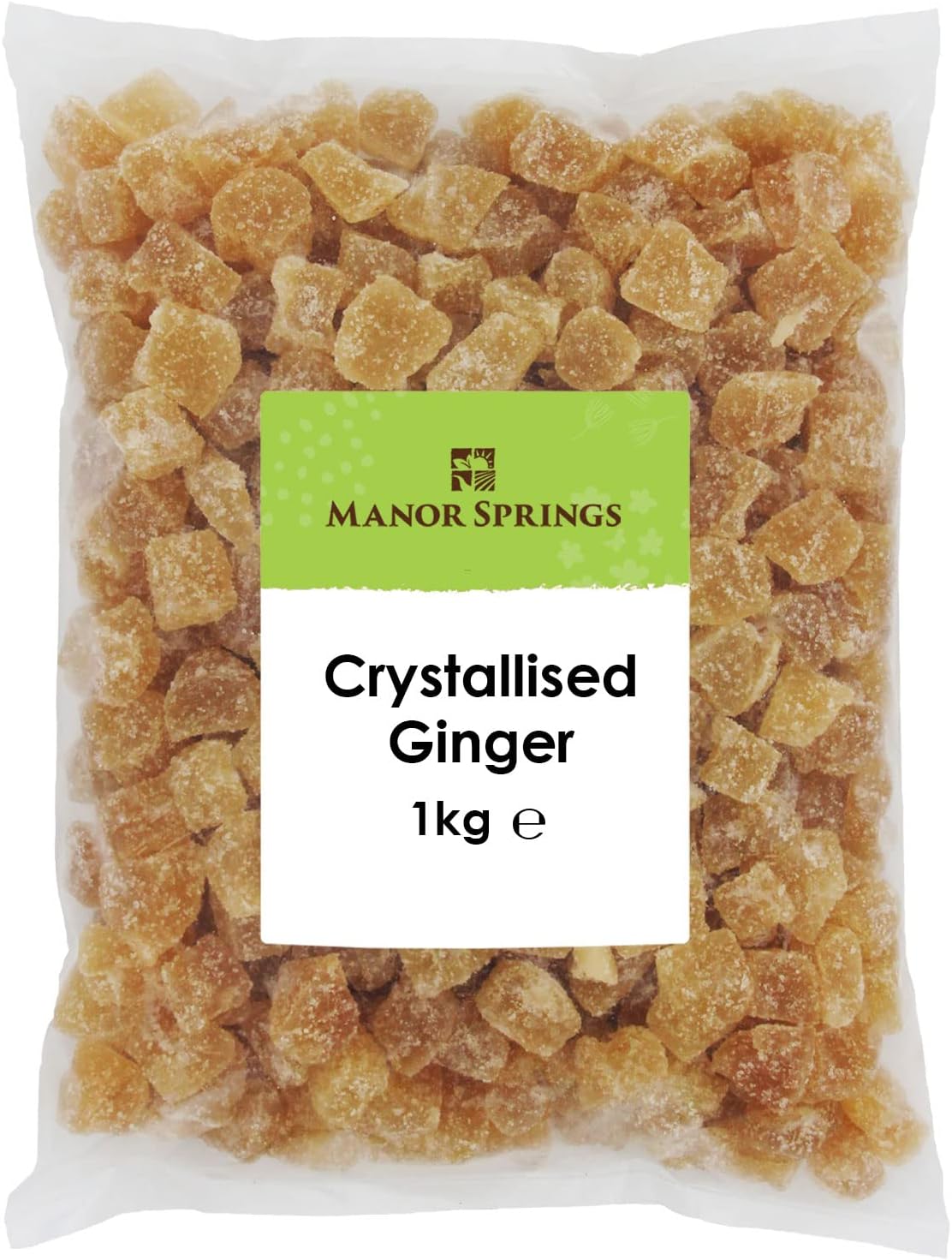 Crystallised Ginger 1kg by Manor Springs, All Natural, Sweet & Spicy Ginger Chunks - Perfect for Baking, Snacking, and Cooking - Vegan