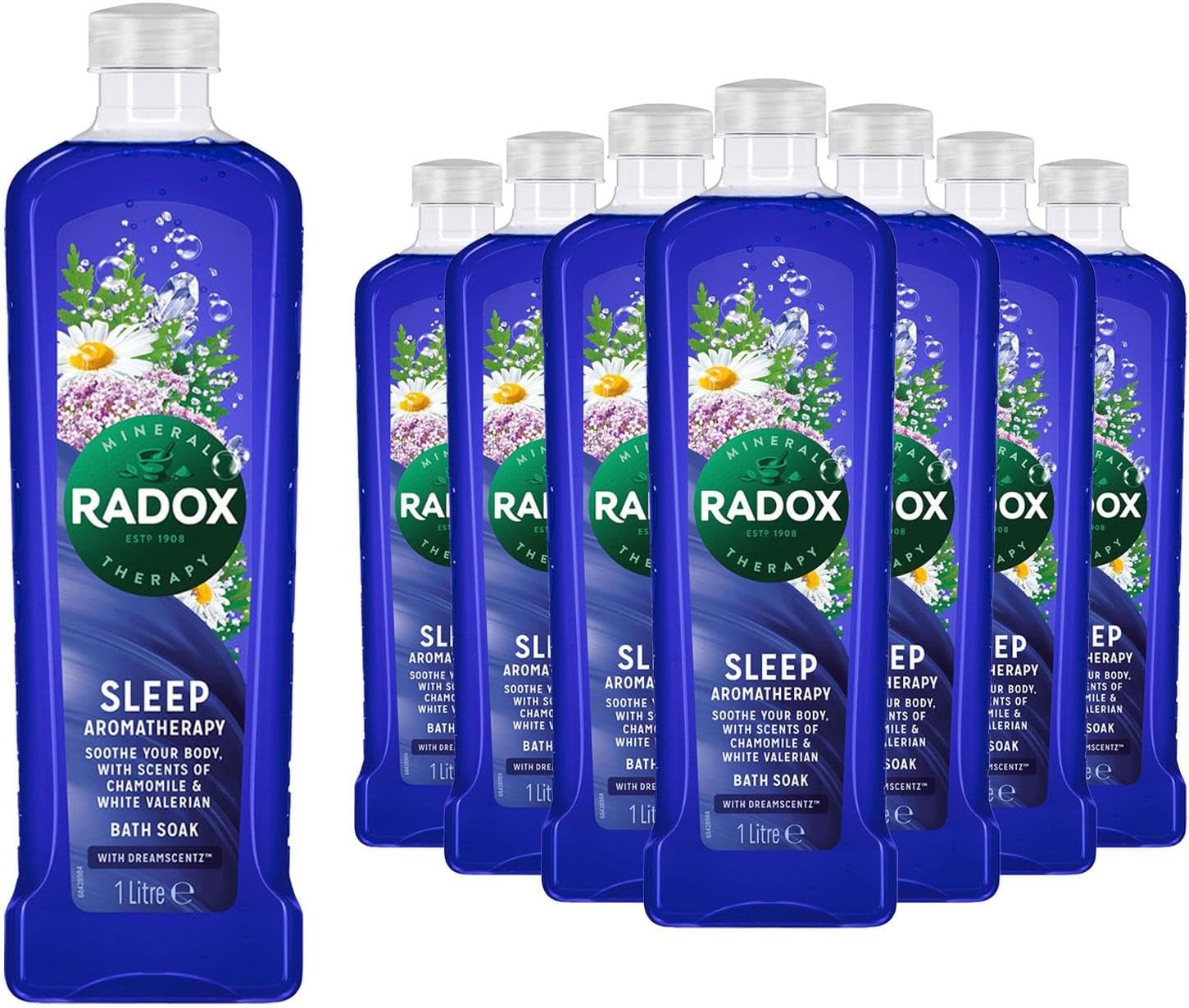 Radox Mineral Therapy Bath Soak for Sleep Aromatherapy with Chamomile & White Valerian Fragrance, Relaxing and Restorative Bath Soak for Ultimate Tranquility 1L Bottles, Pack of 10