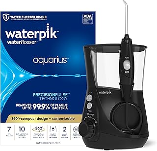 Waterpik Aquarius Water Flosser Professional For Teeth, Gums, Braces, Dental Care, Electric Power With 10 Settings, 7 Tips For Multiple Users And Needs, ADA Accepted, Black WP-662, Packaging May Vary