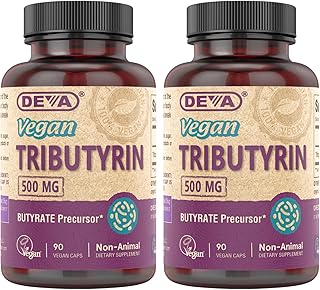 DEVA Vegan Tributyrin Supplement - Butyrate Precursor, Gut Barrier Support, Butyric Acid, 500 MG Vegan Capsules, Leaky Gut Support, Digestion, 90 Count (Pack of 2)