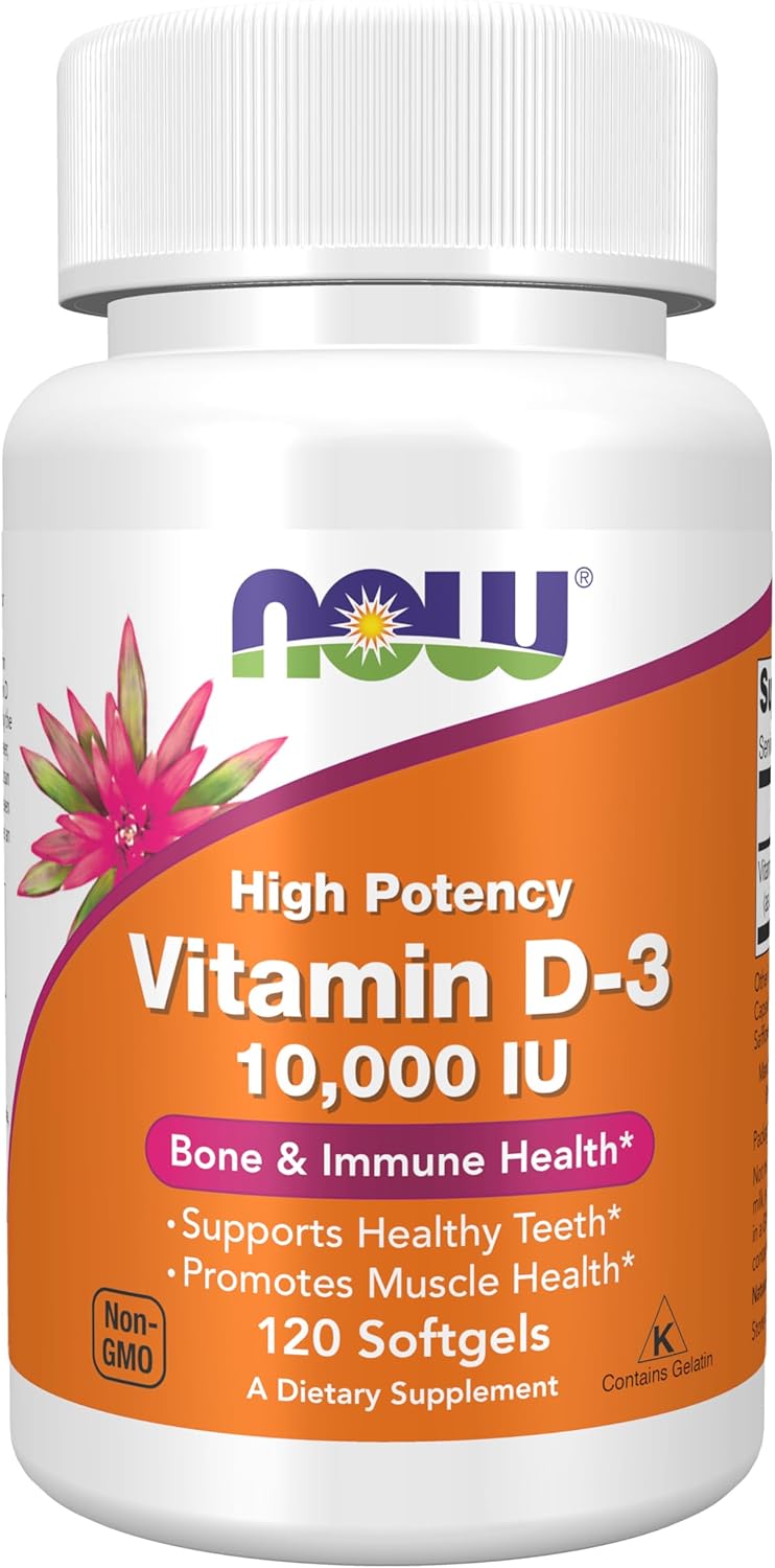 NOW Foods Supplements, Vitamin D-3 10,000 IU, Highest Potency, Structural Support*, 120 Softgels
