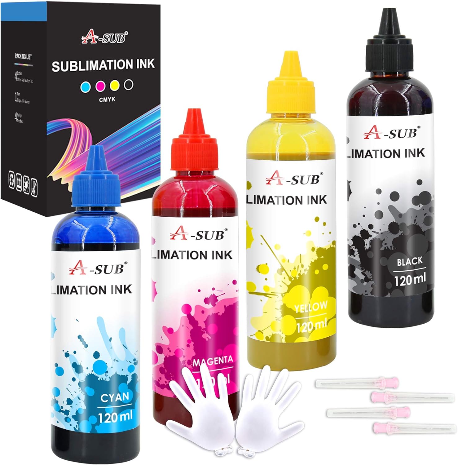 A-SUB 480ML Sublimation Ink Refill Compatible with ET-2720 ET-2760 ET-4760 ET-2800 ET-2803 ET-2850 ET-3760 WF-2830 WF-7710 Inkjet Printers for Heat Transfer Mug, Tumbler, T Shirts
