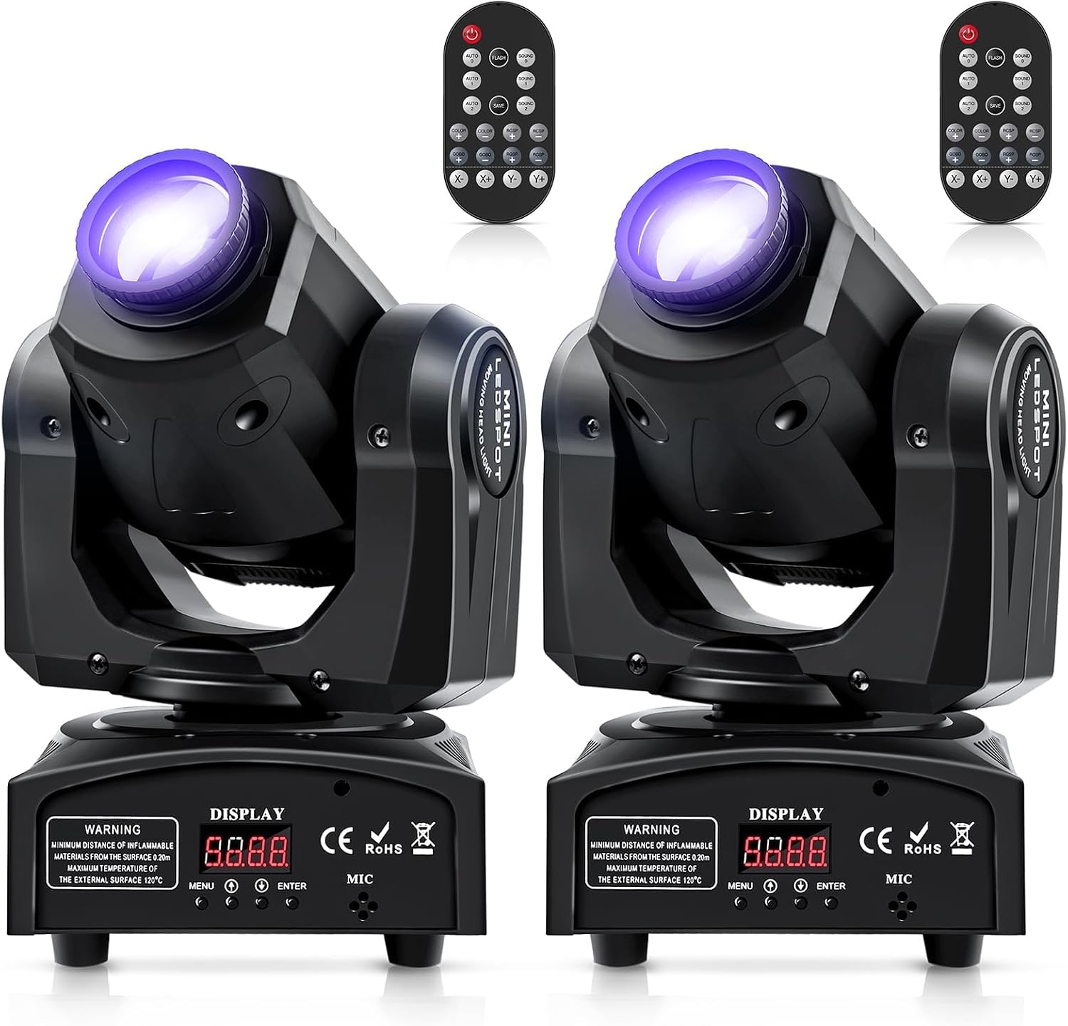 2PCS 60W LED Moving Head Light Stage Lights with Remote Control 8 GOBO 8 Colors Spotlight by DMX Controlled 11 Channel with Sound Activated for Disco Club Party Stage Lighting Shows