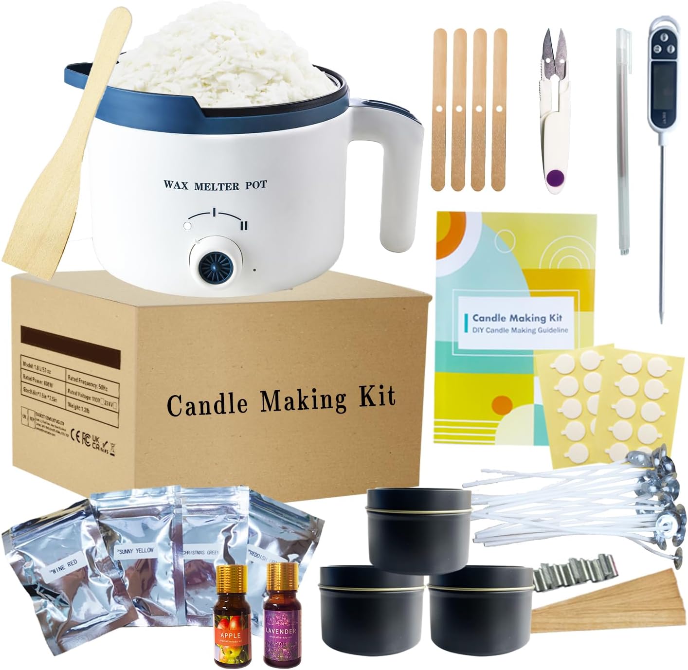 DIY Candle Making Kit with Electric Wax Melter, Make Your Own Wax Melts Kit Adults with1.5lbs Soy Wax for Candle Making, Thermometer,Dyes,Fragrance and More