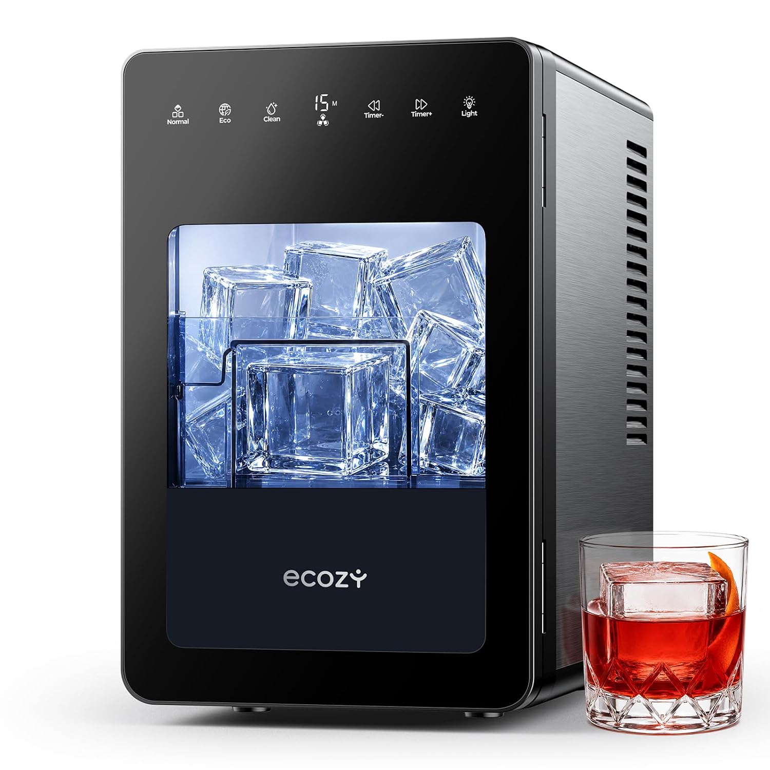 ecozy 50mm Large Clear Ice Cube Maker, 24H Timer, CrystalFlux Technology