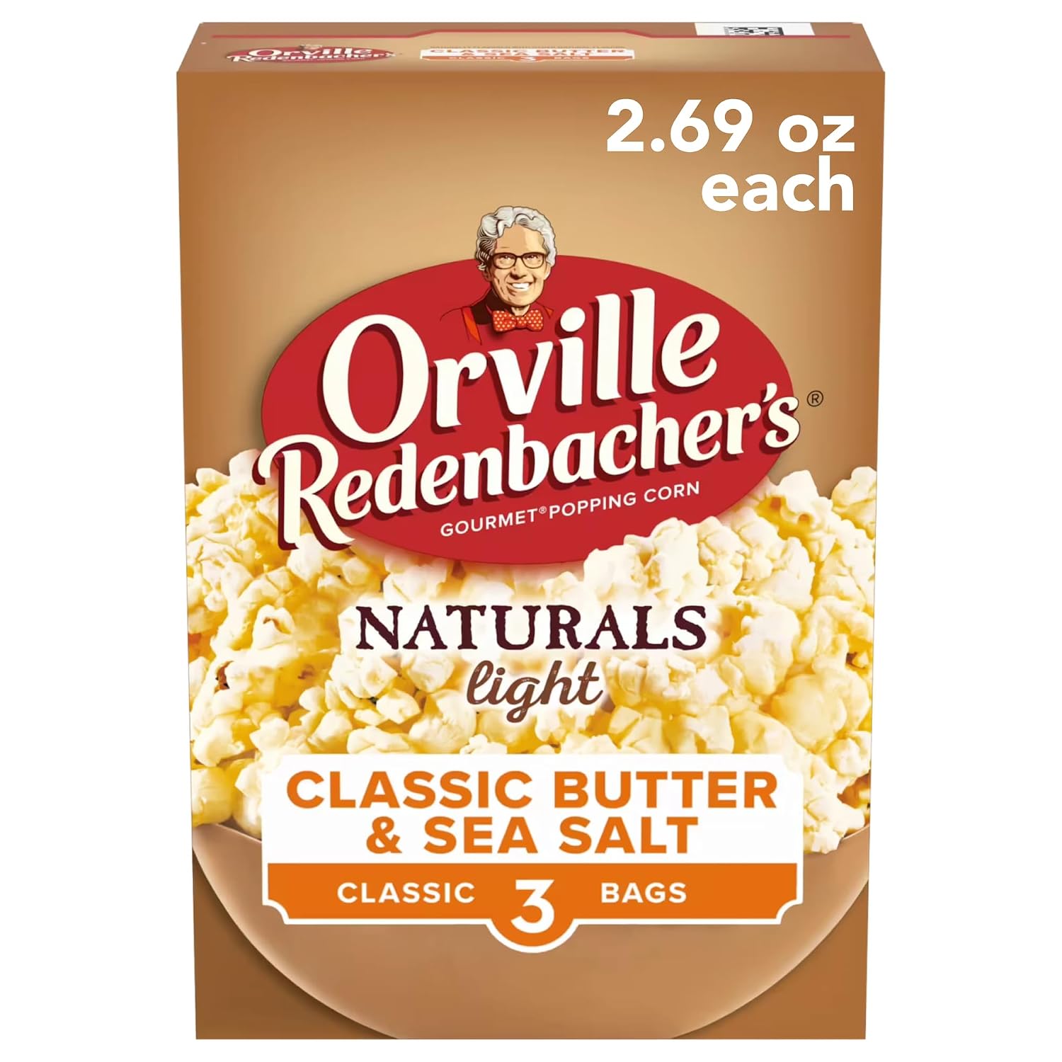 Orville Redenbacher’s Microwave Popcorn, Naturals Classic Butter & Sea Salt Flavor, 3g Fiber Per Serving, 2.69 oz., 6-Count (6 Boxes)