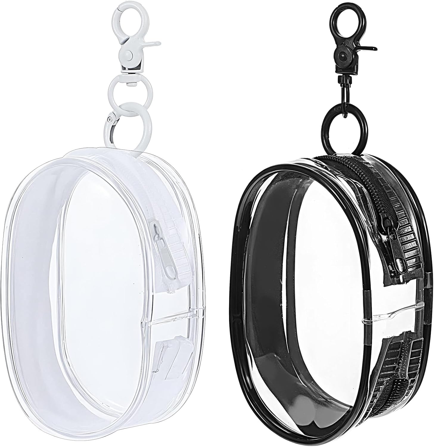 2Pcs Clear Pouch Keychain Waterproof Clear Figure Display Bag with Keychain Portable Mini Doll Pouch Mini Makeup Bag for Women Lipstick Card Cable (Black, White