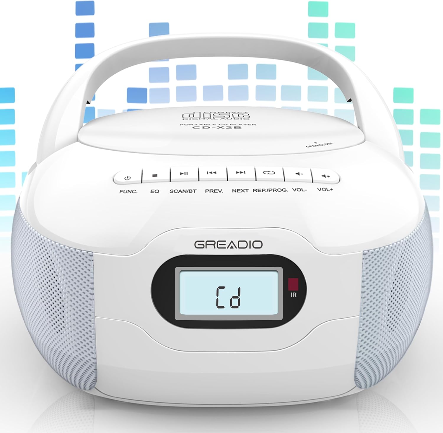 Greadio Boombox CD Player, Portable FM Radio CD Player with Bluetooth 5.1, LCD Display, AC Cord/Dry Battery Operation, TF/USB/AUX Port, Headphone Jack, CD-R/CD-RW Compatible for Home,Senior,Kids