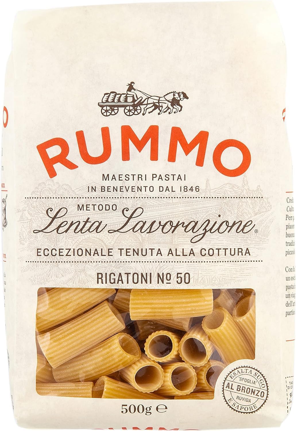 Rummo Rigatoni Pasta No.50 - Premium Italian Tube Pasta, Expertly Ridged for a Robust Sauce Retention, 500 g (Pack of 1)