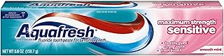 Aquafresh Maximum Strength Sensitive + Gentle Whitening Toothpaste, Smooth Mint 5.6 oz (Pack of 3)