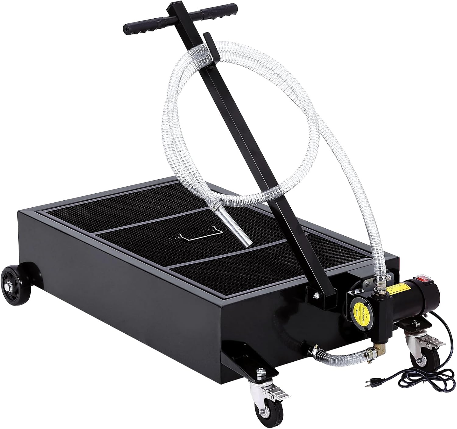 Low Profile Oil Drain Pan 110V, 20-Gallon Metal Oil Change Pan Cart with 180W Electric Pump, 8FT Hose & Folding Handle for Cars, SUVs, Trucks, Buses, RVs, Black