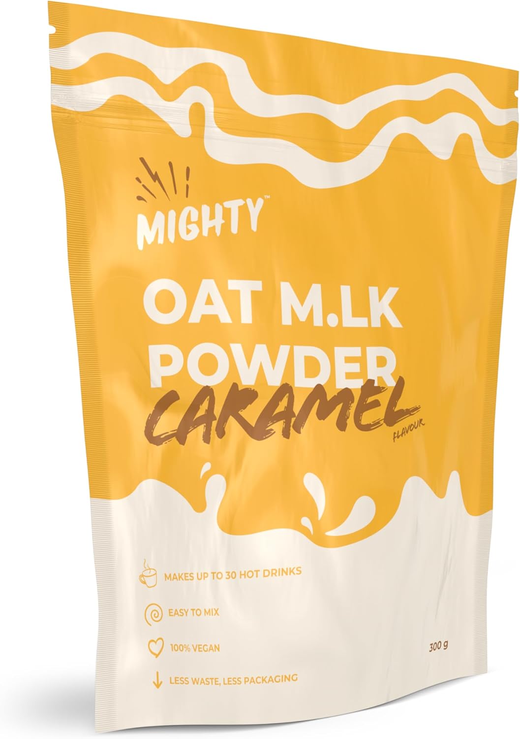 Mighty Caramel Oat M.LK Powder, (300g Bag, Makes Up To 30 Hot Drinks), Vegan Coffee Creamer, Ideal for Caramel flavour coffees at home or on-the-go