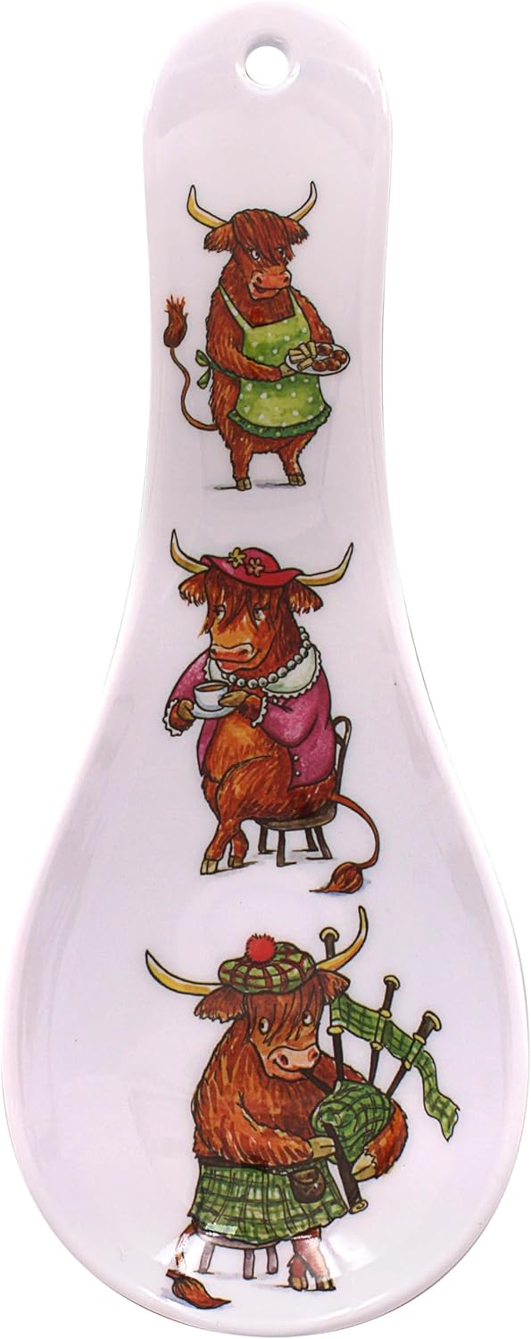 The Leonardo Collection Finola Stack Highland Cow Spoon Rest | Durable Spoon Rest Kitchen for Spoons | Tea Spoon Holder for Kicthen & Home | Ideal Utensils Holder & Teaspoon Rest Gift for Women & Men