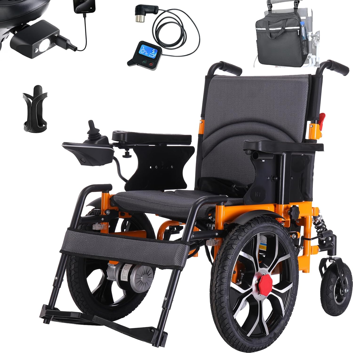 16" Big Front Wheel Electric Wheelchair Foldable All Terrain, Dual Brakes, 20” Seat Width Motorized Wheelchair, Electric Wheelchairs for Adults 330lb, Backpack, Led Light and Rear Control Included