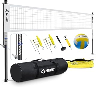 Portable Professional Outdoor Volleyball Net Set with Adjustable Height Aluminum Poles, Winch System, Volleyball with Pump and Carrying Bag for Backyard Beach