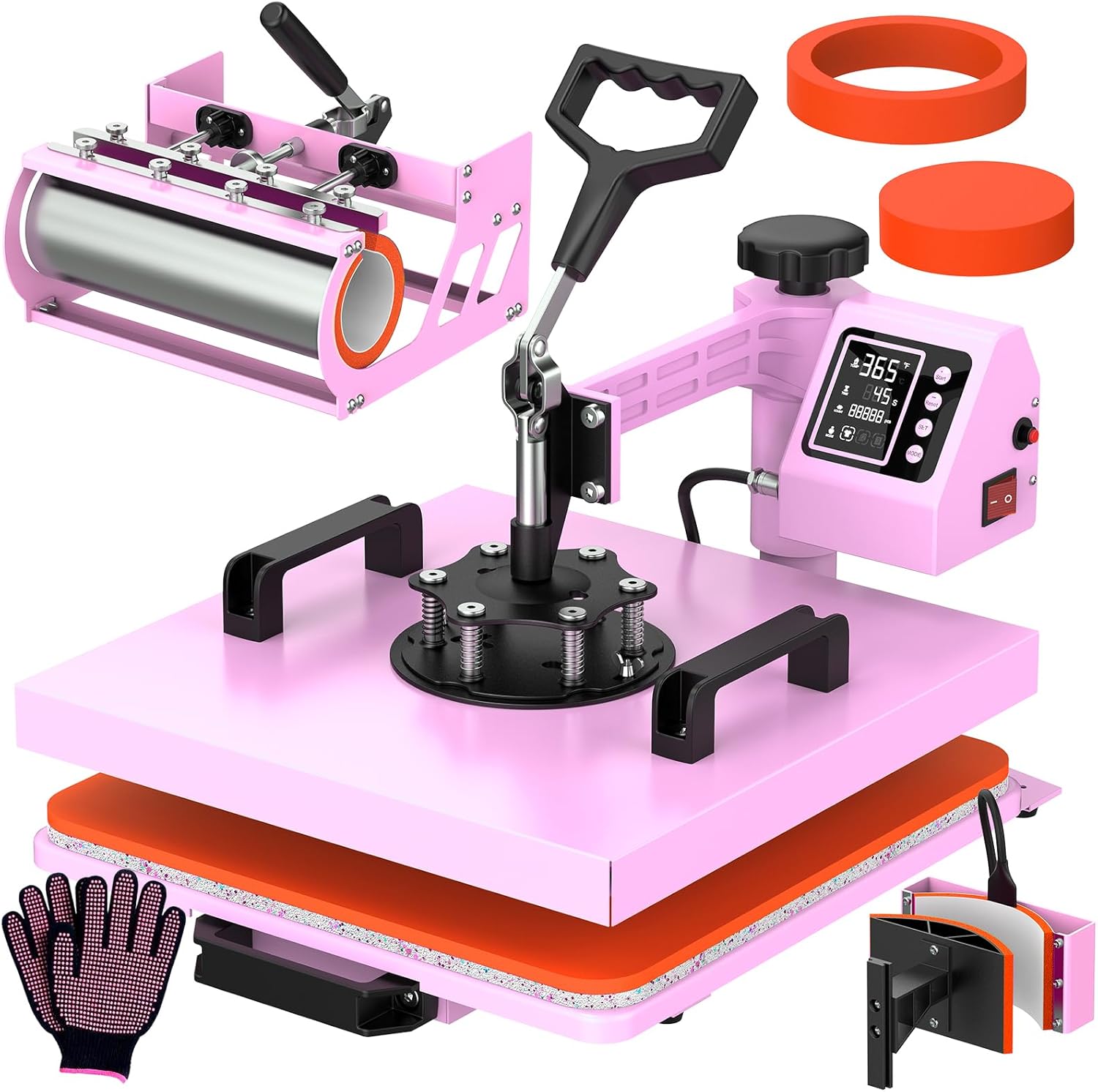 12x15 Heat Press with 30 OZ Tumbler Attachment, 5 in 1 Heat Press Machine for T Shirts, Tumblers Glass Cans Mugs Hats and Plates