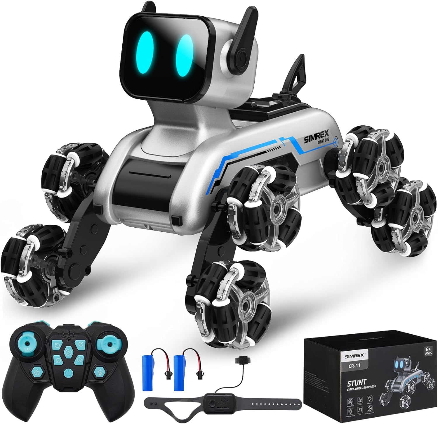 SIMREX Robot Dog RC Stunt Car Toys - Interactive Remote Control Car with Gesture Control & Mecanum Wheels, LED Eyes, 3 Sound Effects, Birthday Gift for Kids Boys Girls Ages 6+