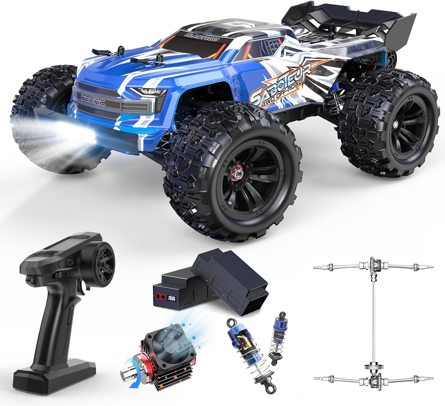 DEERC Brushless Extreme High Speed RC Truck, 1:16 4X4 RTR Fast RC Cars for Adults, Max 42mph All Terrains RC Monster Truck, Off Road Hobby Electric Vehicle Gift for Boys, 2 Battery
