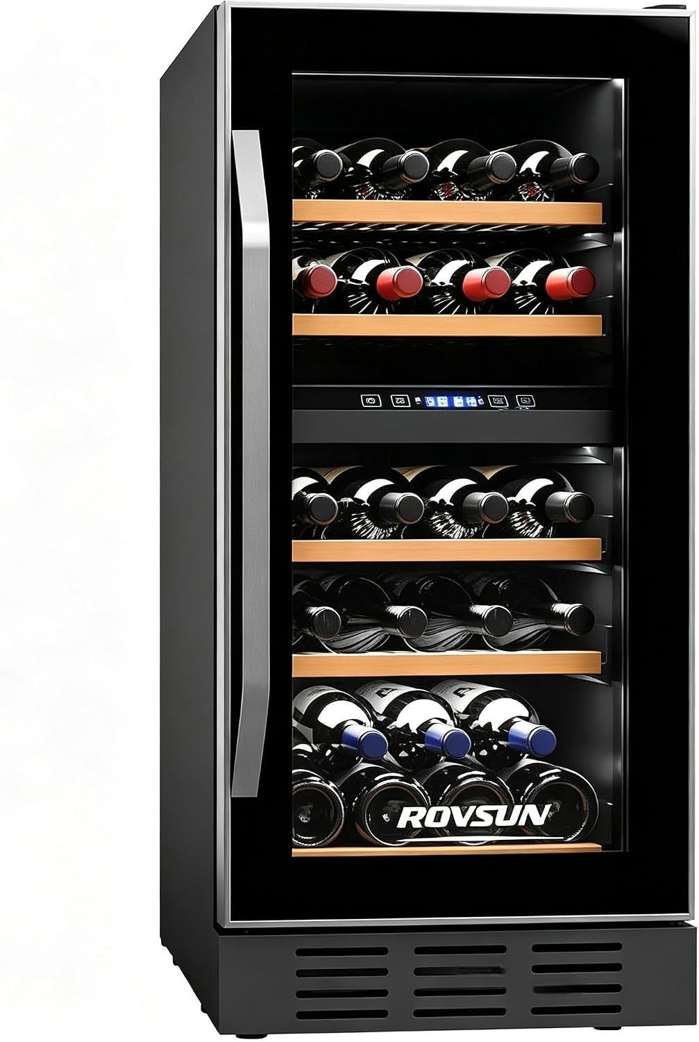 ROVSUN 26 Bottle Wine Fridge, Dual Zone Wine & Beverage Refrigerator w/Independent Temp & LED Control Panel, Built-in/Freestanding/Under Counter Wine Cooler Chiller for Red White Wine/Champagne/Beer
