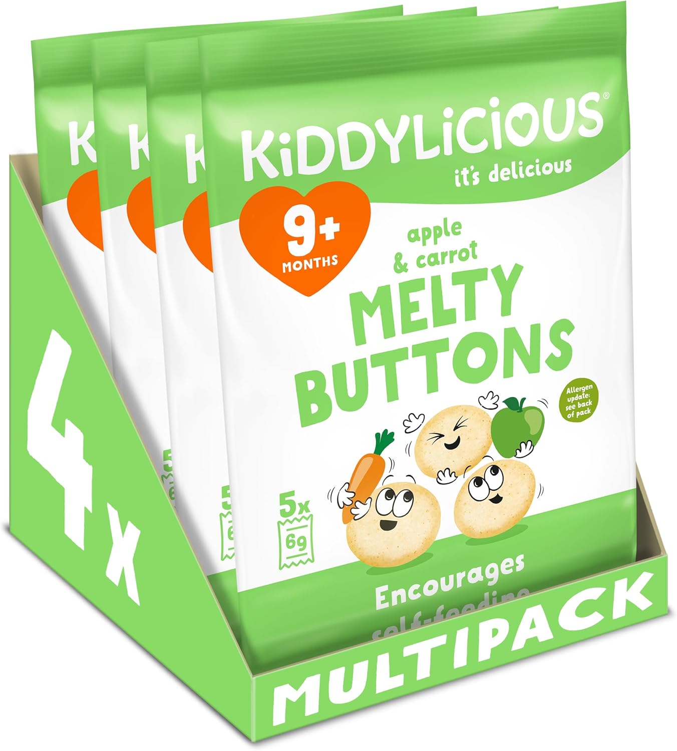 Kiddylicious Apple & Carrot Melty Buttons - Delicious Snacks for Kids - Suitable for 9+ Months - 4 Packs of 5 (20 Total)