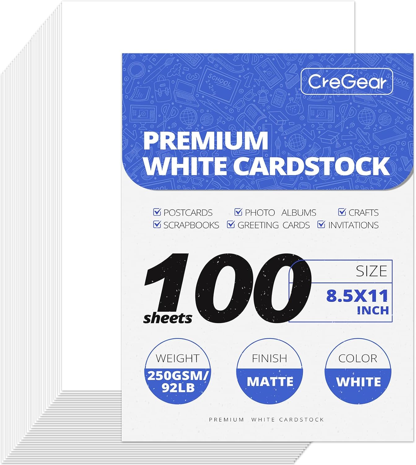 100 Sheets White Cardstock 8.5 x 11, 92lb/250gsm Card Stock Printer Paper, Thick Cardstock Cover Stock for Invitations, Printing, Invitations, Cards