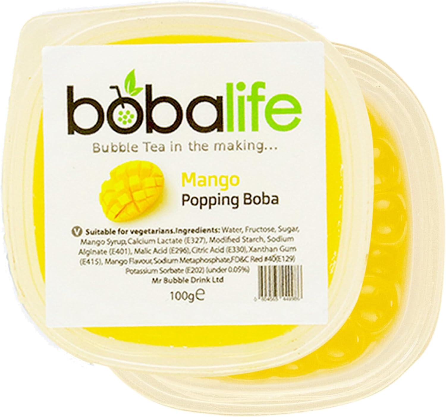 Bobalife Mango Flavoured Popping Boba 2 Servings (100g), Fruit Juice Filled Boba Pearls for Bubble Tea, Iced Drinks, Desserts, Cocktails & Slush | Low Fat, Gluten-Free & Vegan
