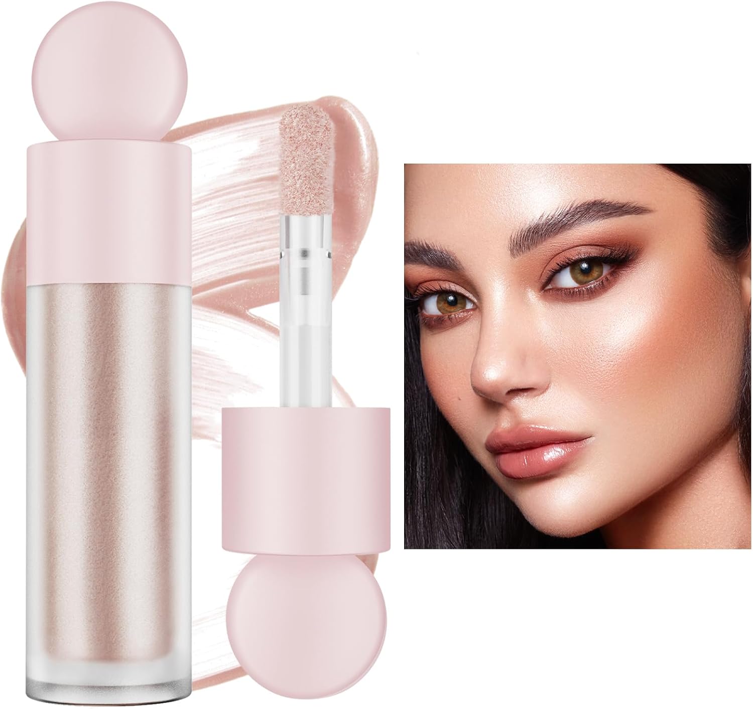 Liquid Highlighter Natural Glow For Face & Body, Waterproof Moisturizing Highlighter Makeup For Long Lasting Shimmer, Contour Liquid Luminizer Easy to Use with Cushion Applicator (#3 Rose gold)