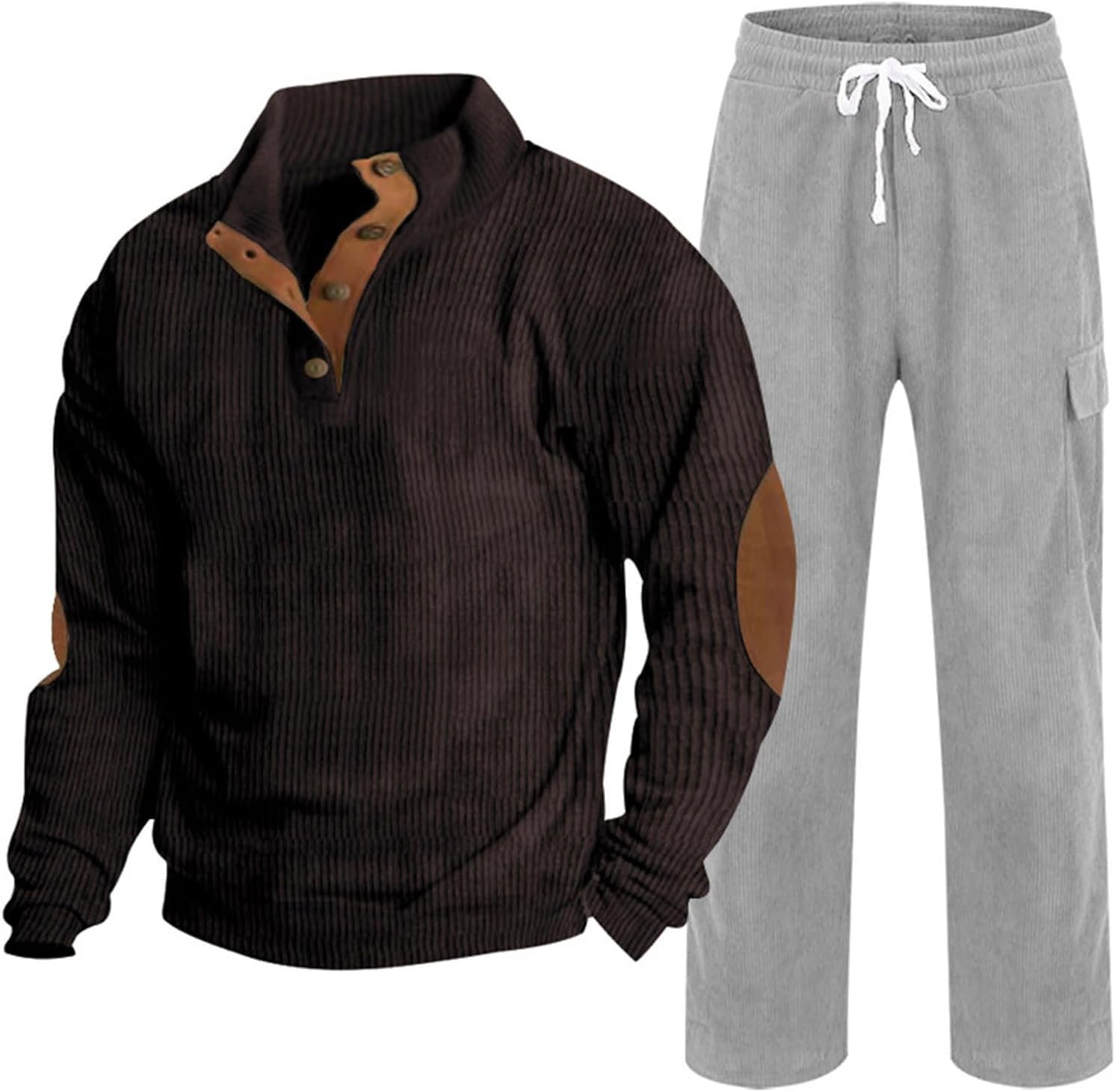 Men's Tracksuits Full Set Corduroy 2 Piece Long Sleeve Polos Shirts and Trousers with Pockets Tracksuit Jogging Bottoms Patchwork Loungewear Sets Cargo Sports Track Suit Gym Casual Exercise Running