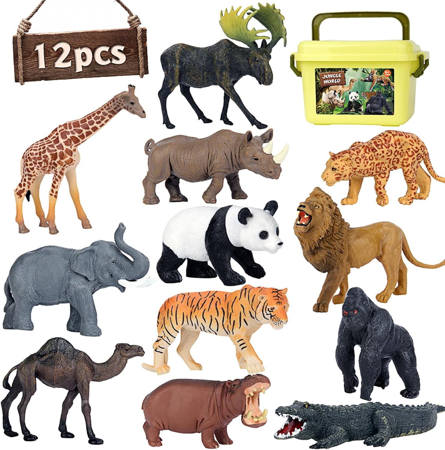 Safari Animal Toys Figures Age 3+, 12 PCS Realistic Jumbo Wild Jungle Animals Figurines, Large African Zoo Animal Playset with Lion,Elephant,Giraffe, Learning Toys for Kids Toddlers Boys Girls