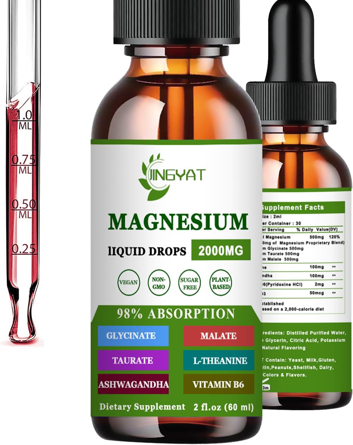 Cortisol Supplement Liquid | Magnesium Glycinate, Malate & Taurate | Highly Absorption Chelated Form | Magnesium Glycinate Liquid w/L-Theanine, Ashwagandha for Bone, Heart, Muscle Health