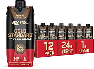 Optimum Nutrition Gold Standard Protein Shake, 24g Protein, Ready to Drink Protein Shake, Gluten Free, Vitamin C for Immune Support, Chocolate, 11 Fl Oz, 12 Count (Pack of 1) (Packaging May Vary)