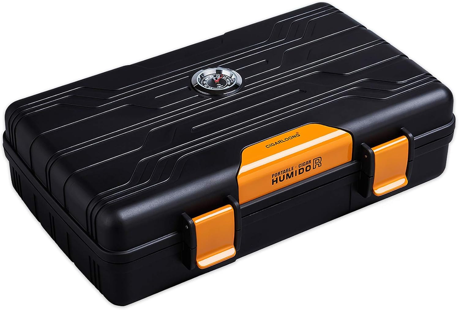 CIGARLOONG Cigar Humidor Travel Cigar Case Double Layer with Hygrometer and Humidifier(Color:Orange)
