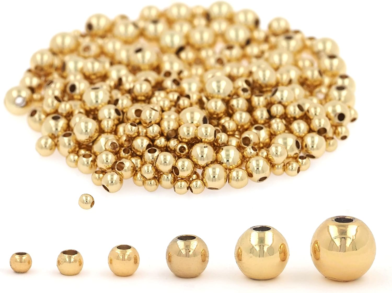 500pcs 18K Gold Filled Spacer Beads,Durable Beads That Do Not Fade Easily Smooth Round Seamless Ball Brass Loose Metal for DIY Necklace Bracelet Jewelry Making (Gold-2.5mm)