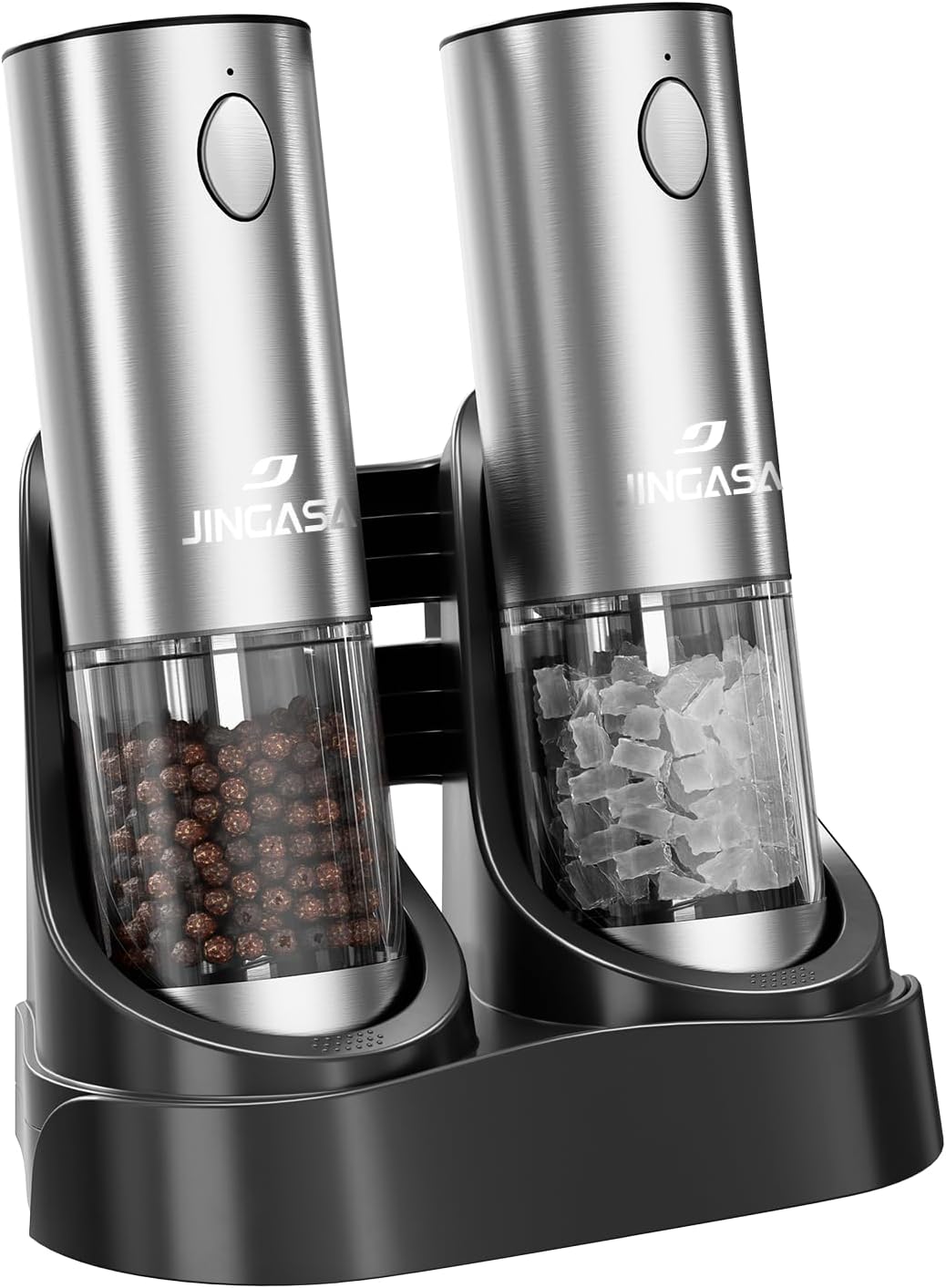 [Upgraded Larger Capacity] Electric Salt and Pepper Grinder Set with USB Charging Base, 95ml Large Capacity, Adjustable Coarseness,Stainless Steel Automatic Pepper Mill (Upgraded Capacity-A)