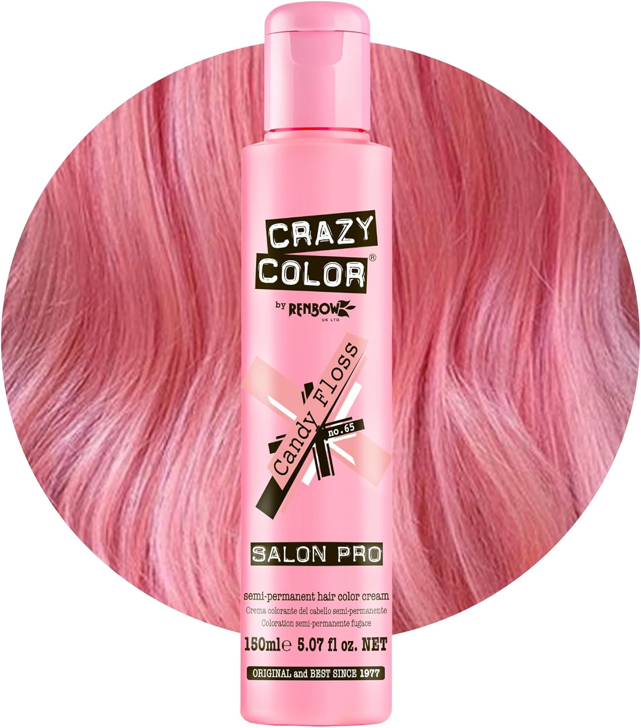Crazy Color Candy Floss Semi-Permanent Hair Dye. Highly Pigmented Pink Conditioning & Oil Nourishing Vegan Formula | No Bleach or Ammonia | Limited Edition 150ml Size